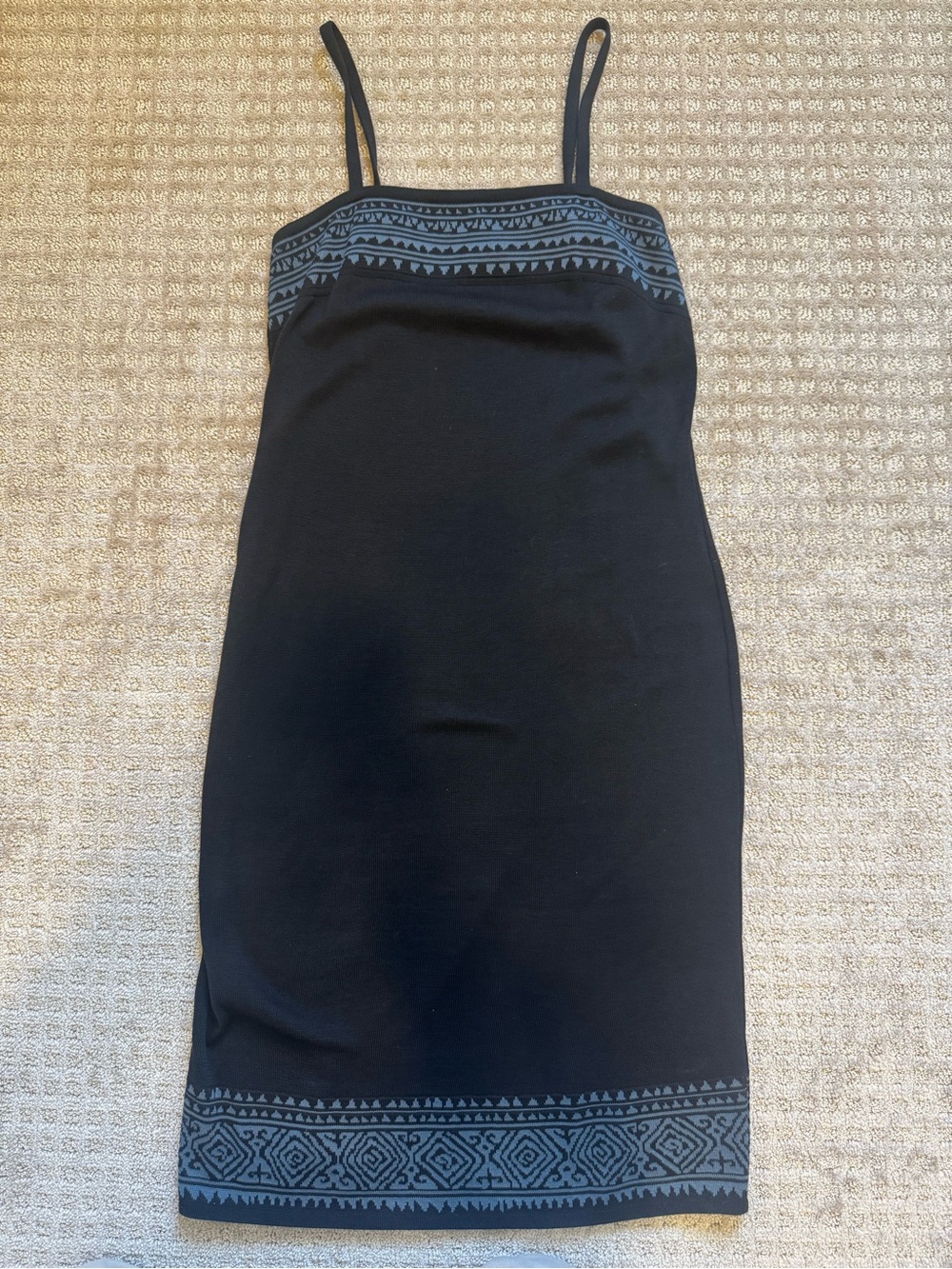 Peruvian Connection black tank dress size small  blue aztec embroidery